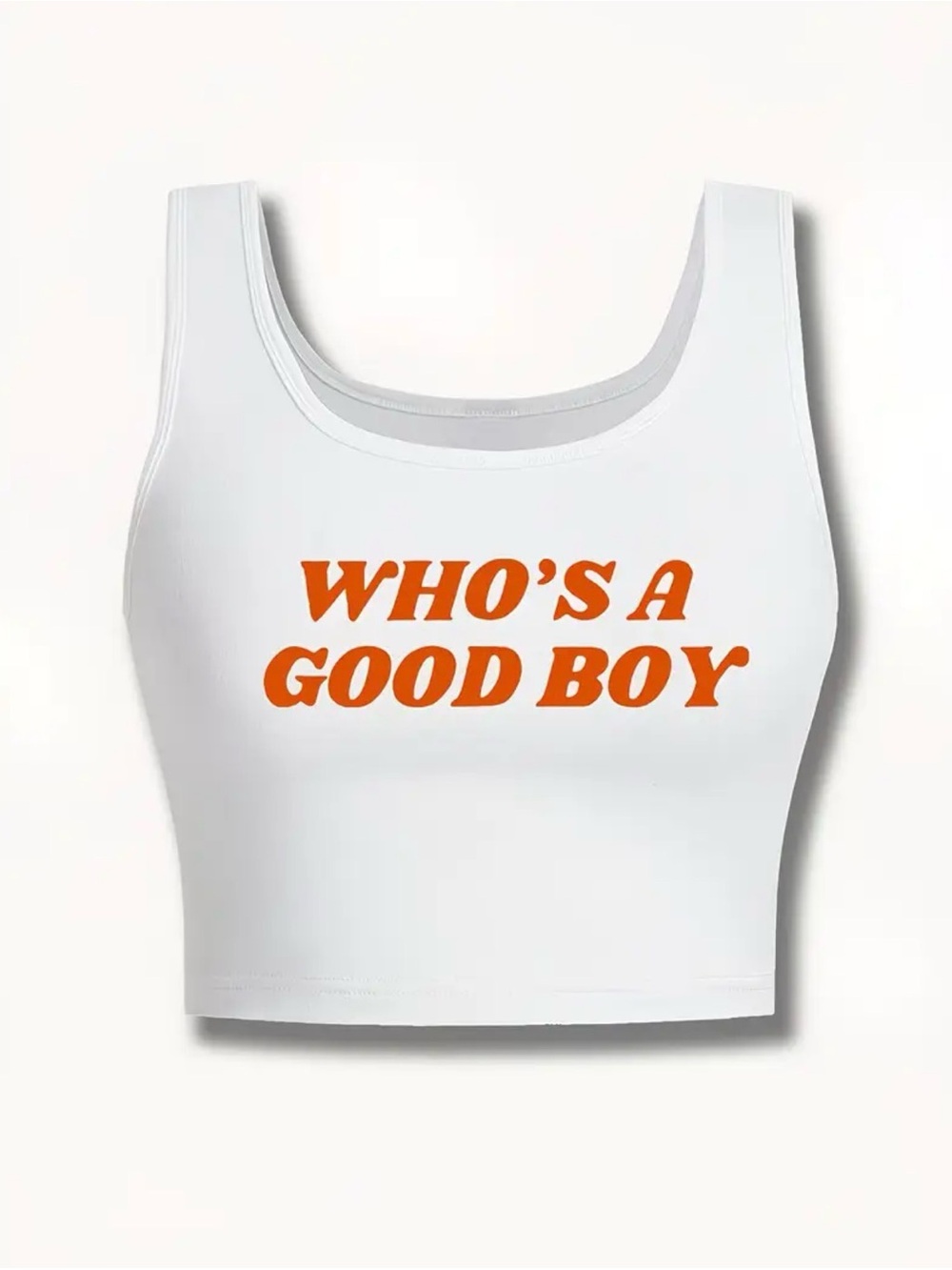 White Graphic Crop Tank Top with Orange Text